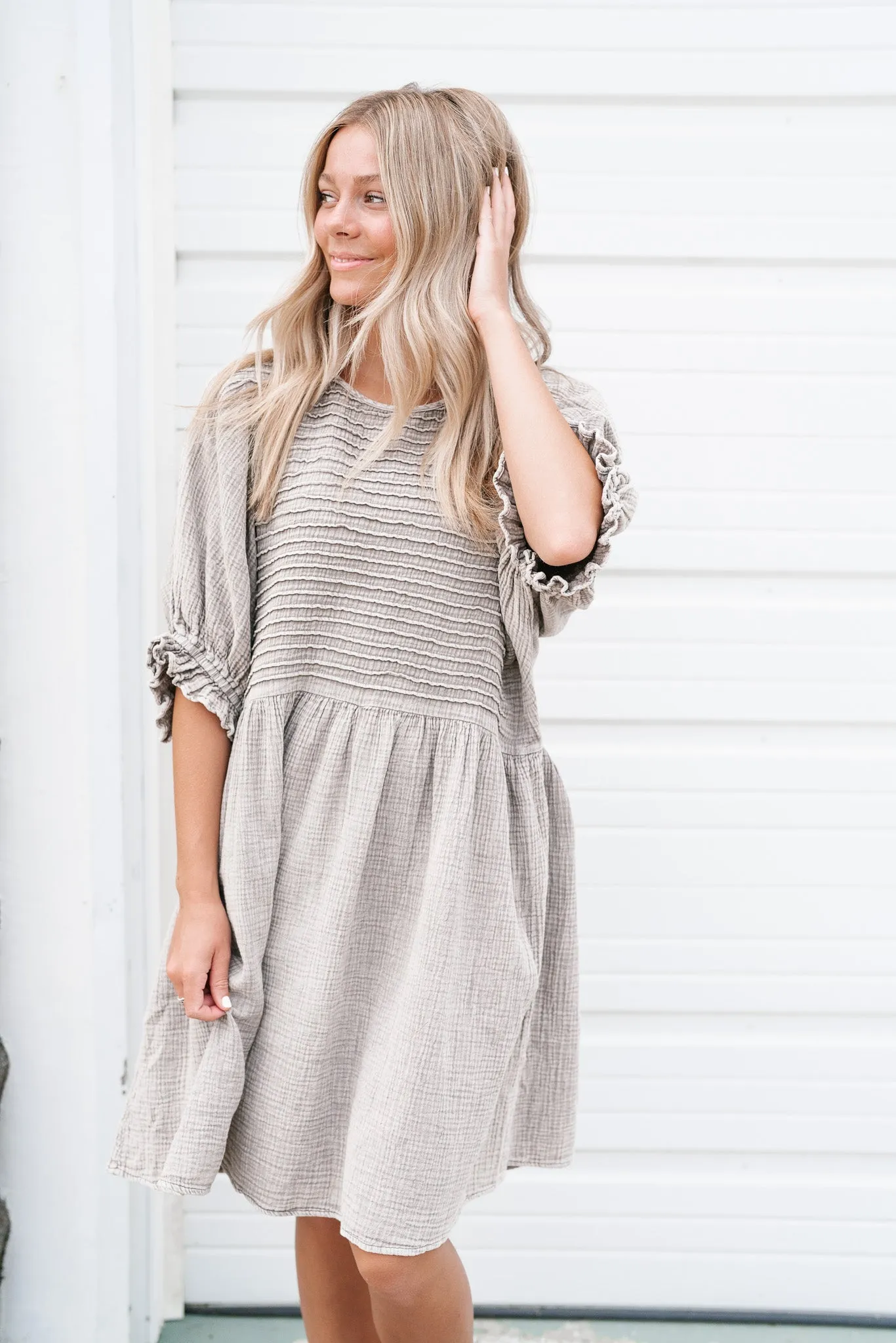 Stay Awhile Textured Mini Dress - Ash