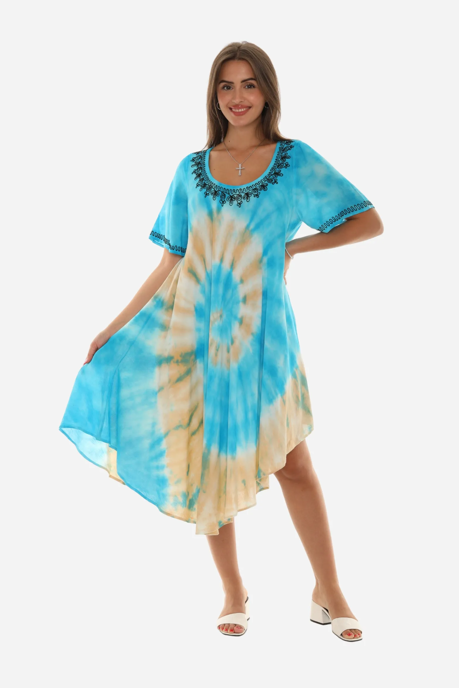 Tie Dye Half Sleeve Scoop Neck Sundresses